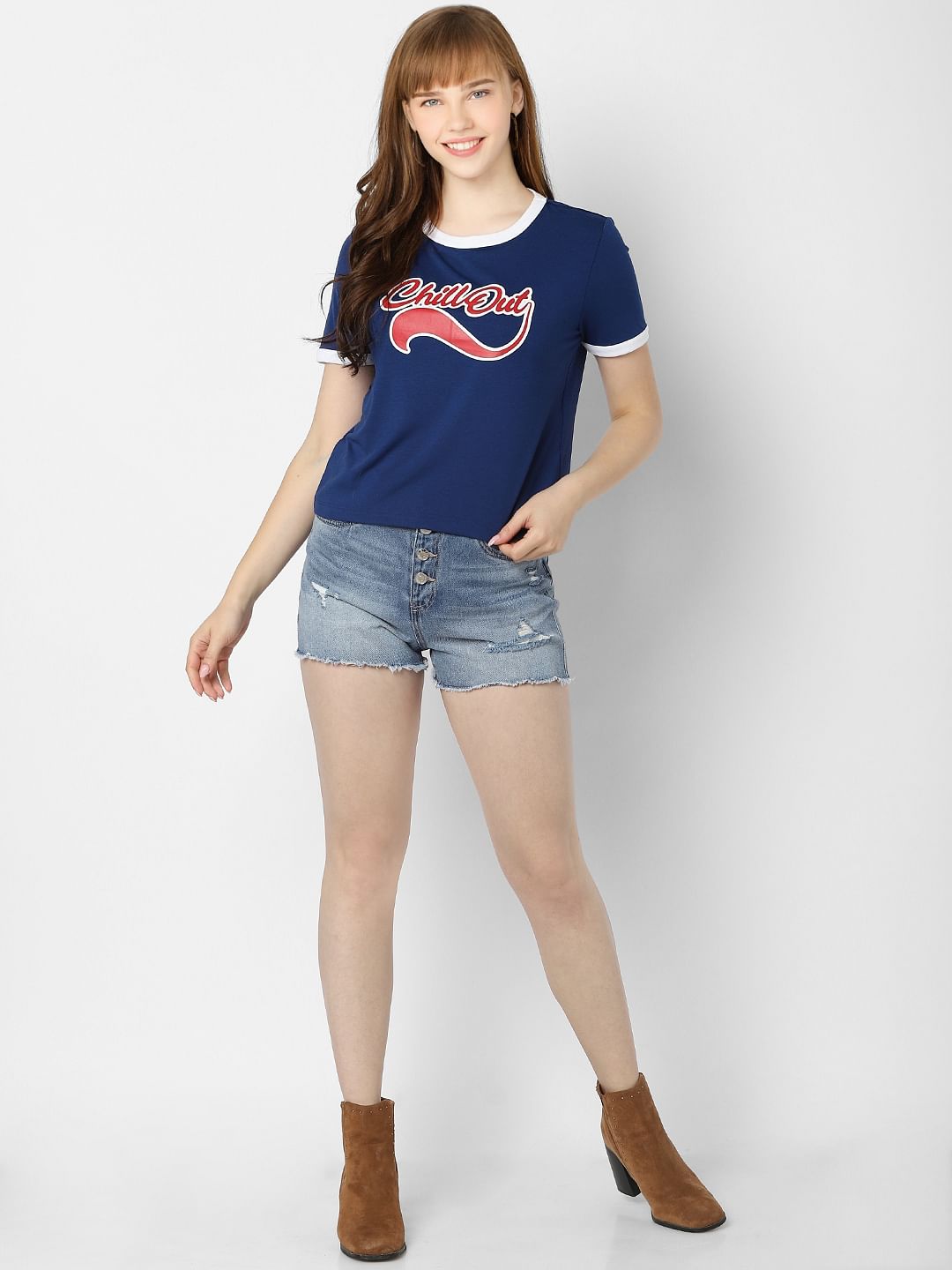 Blue Typographic Print T-Shirt