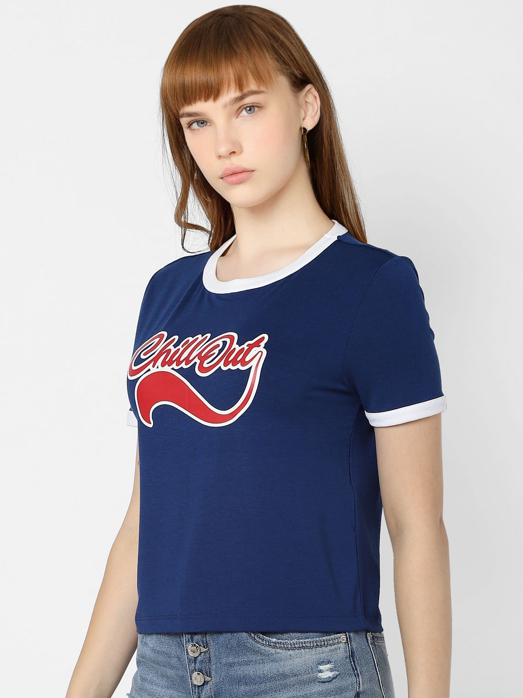 Blue Typographic Print T-Shirt