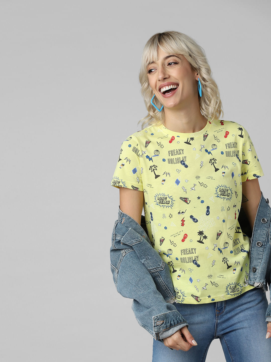 Yellow All Over Graphic Print T-Shirt