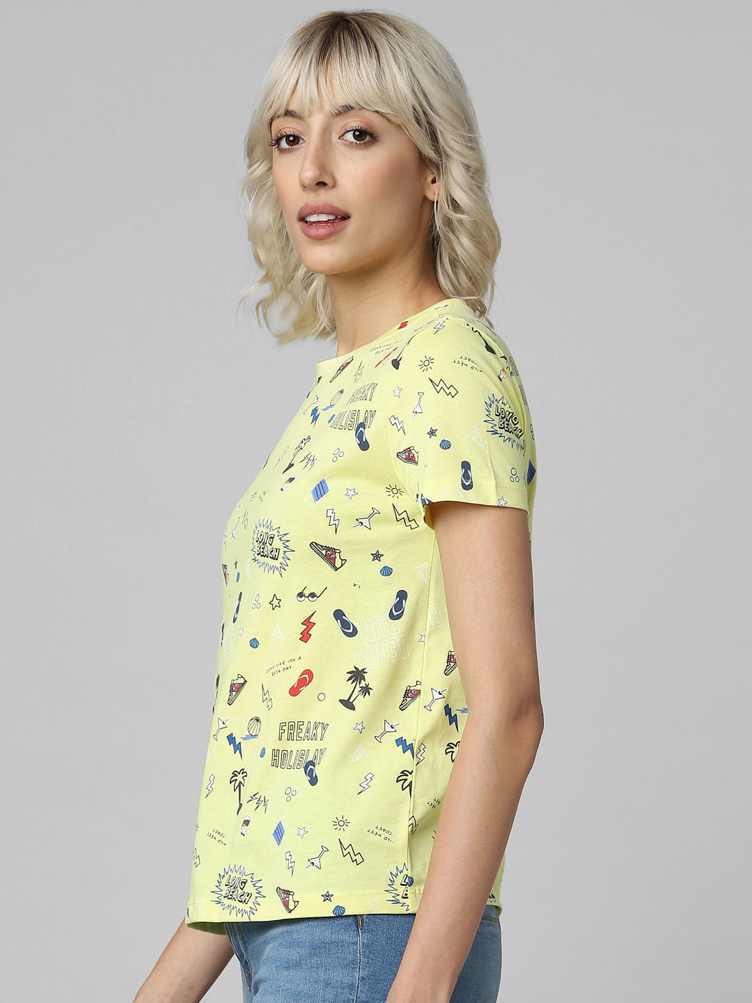 Yellow All Over Graphic Print T-Shirt
