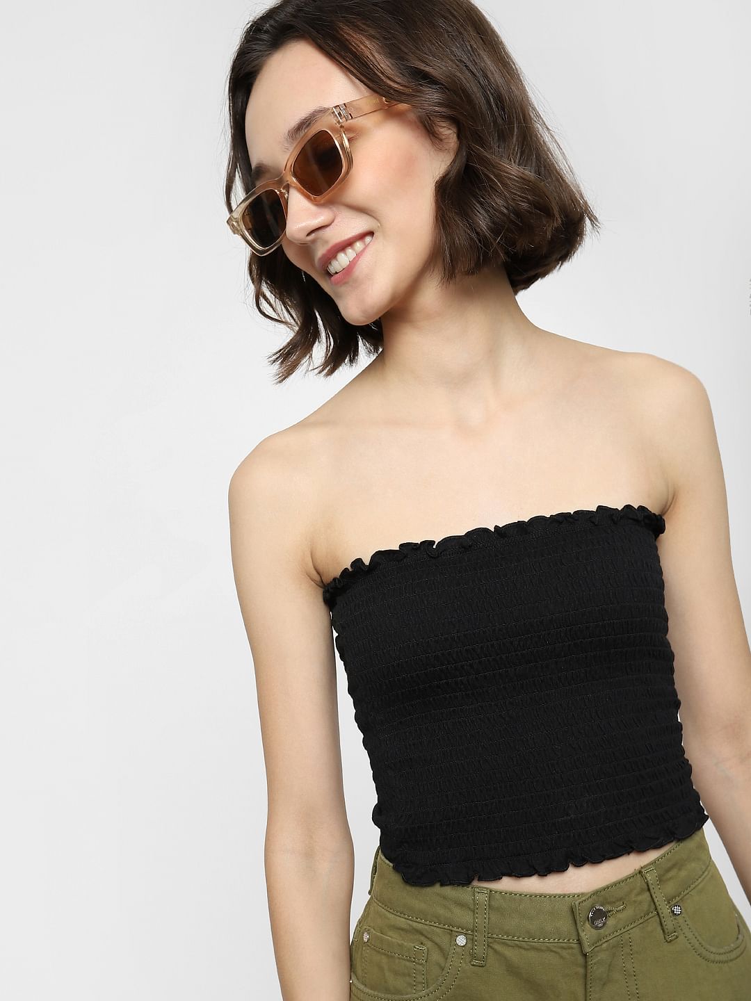 Black Smocked Bandeau