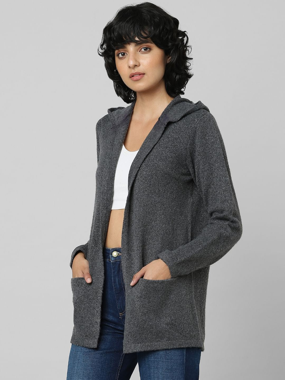 Grey Hooded Cardigan