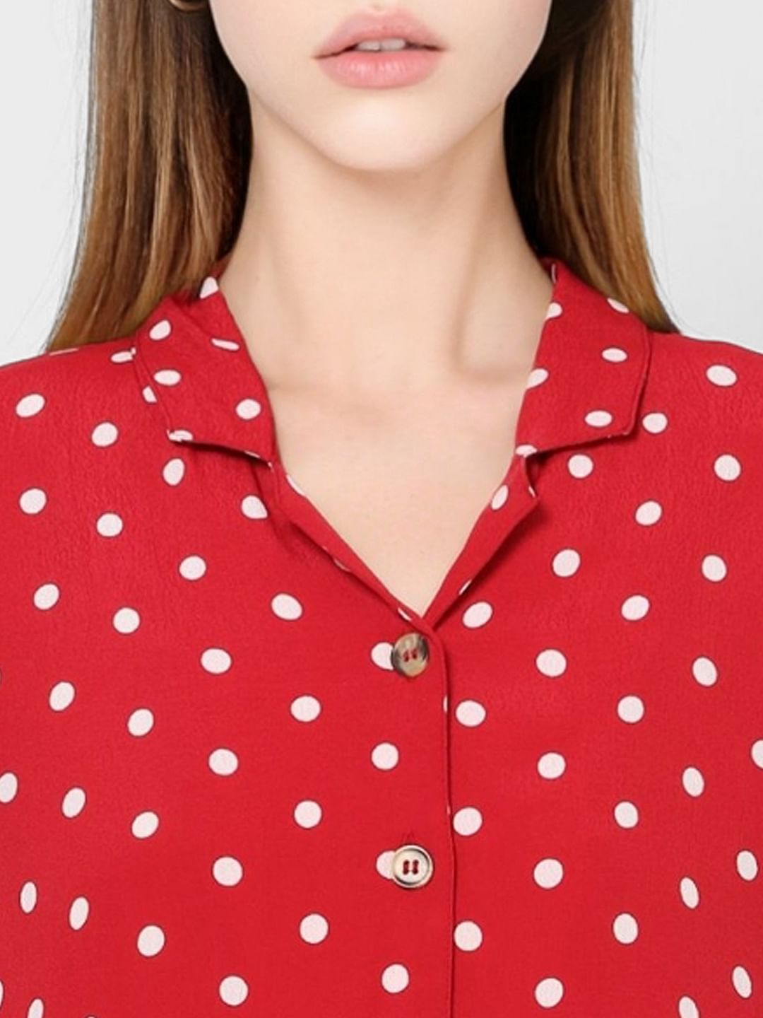 Red Polka Dot Cropped Shirt