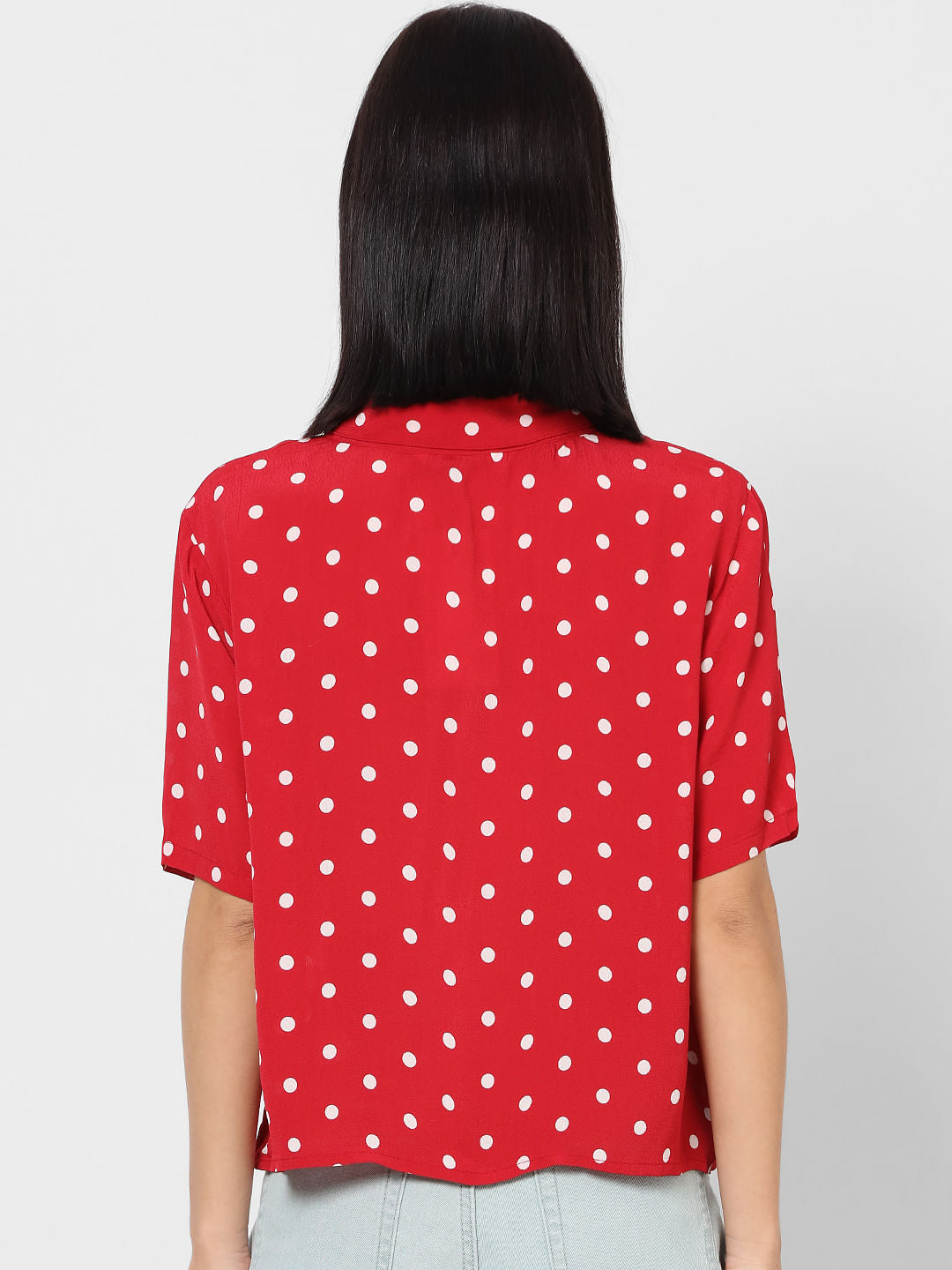 Red Polka Dot Cropped Shirt