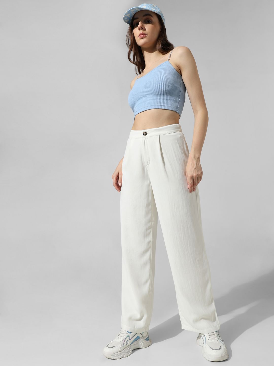 White High Rise Wide Leg Pants