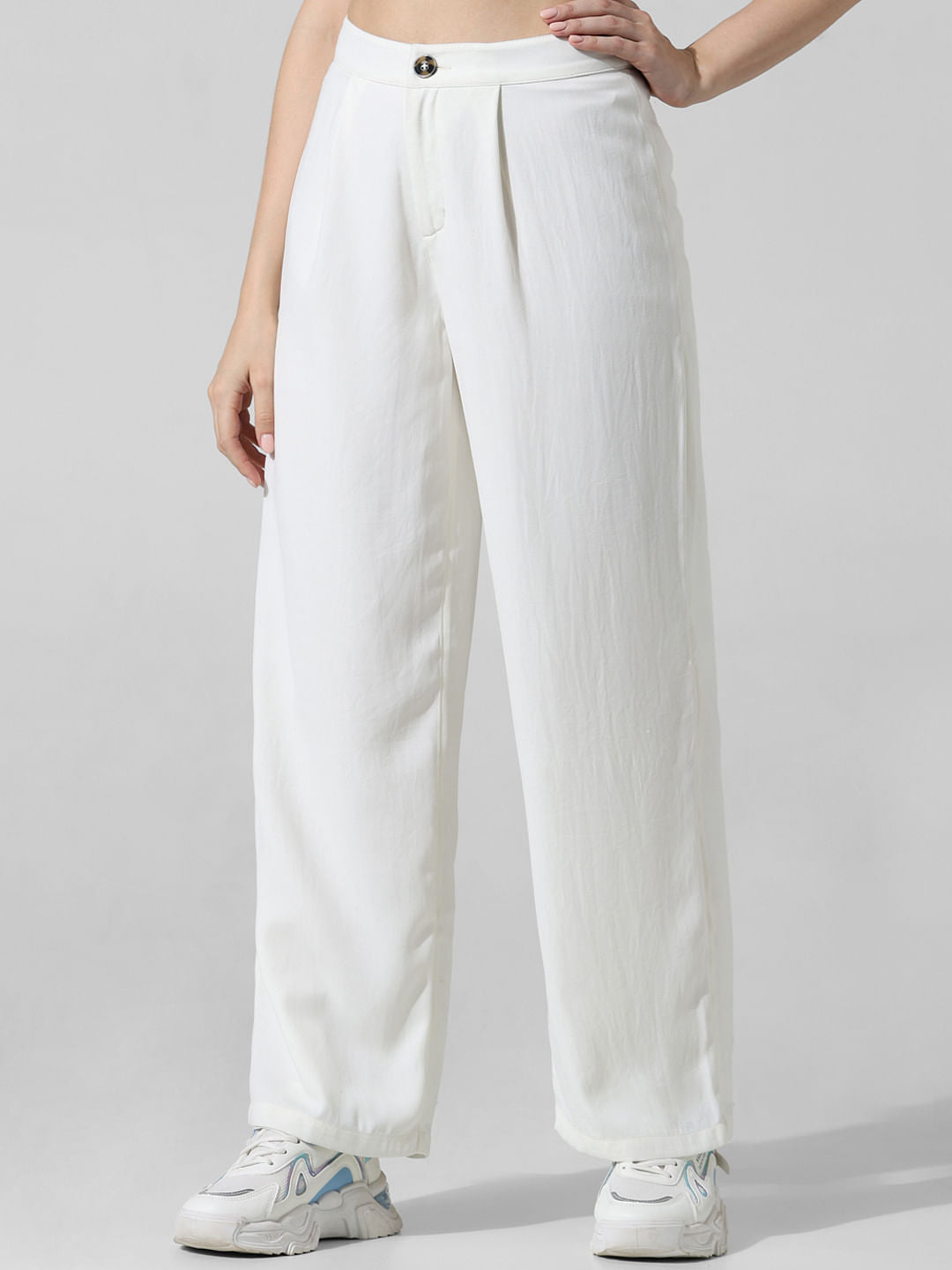 White High Rise Wide Leg Pants