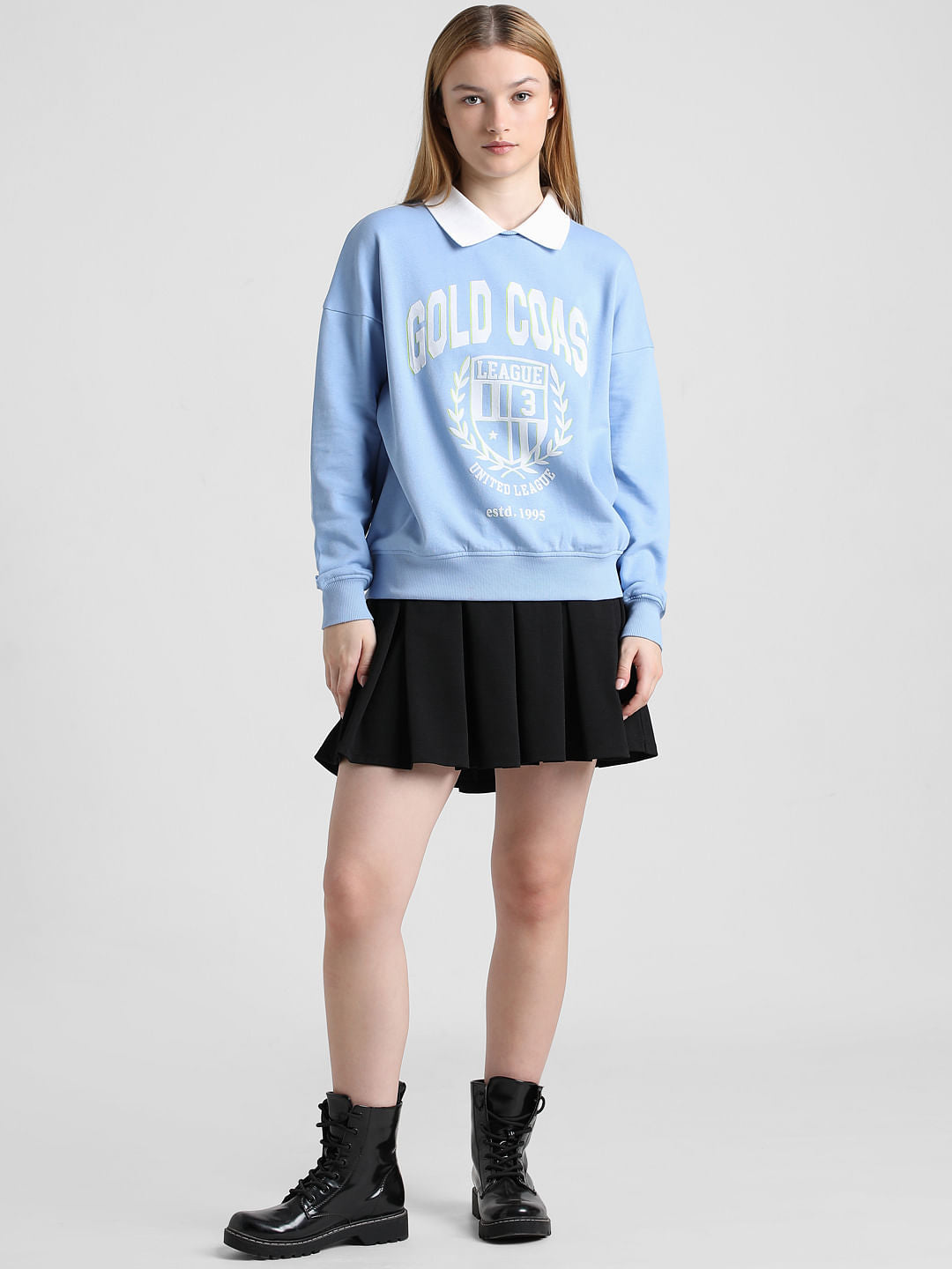 Blue Printed Oversized Sweatshirt