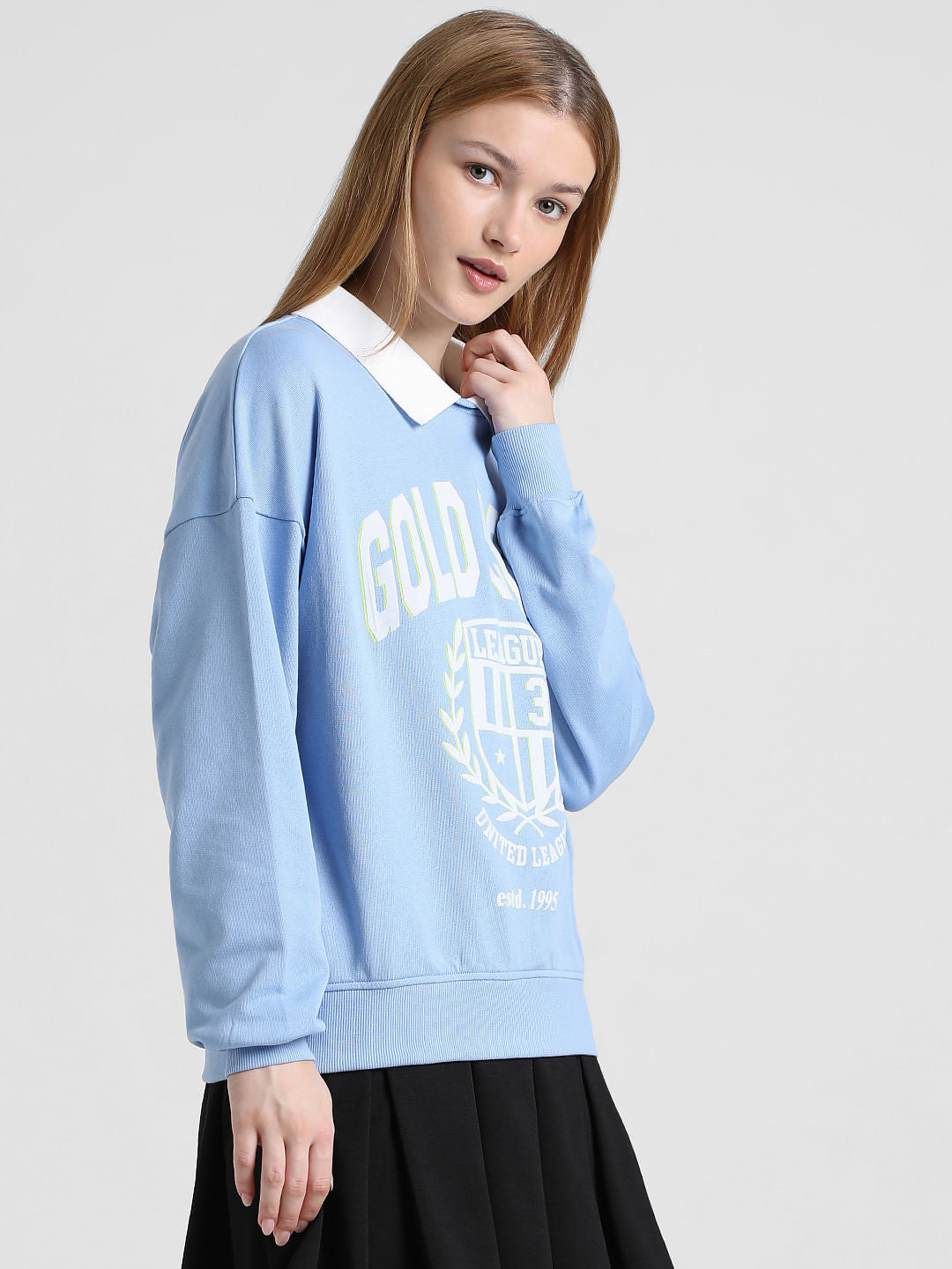 Blue Printed Oversized Sweatshirt