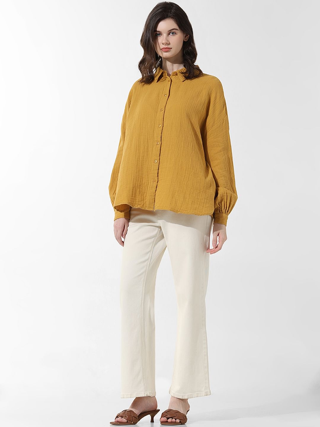 Mustard Crinkled Oversized Shirt