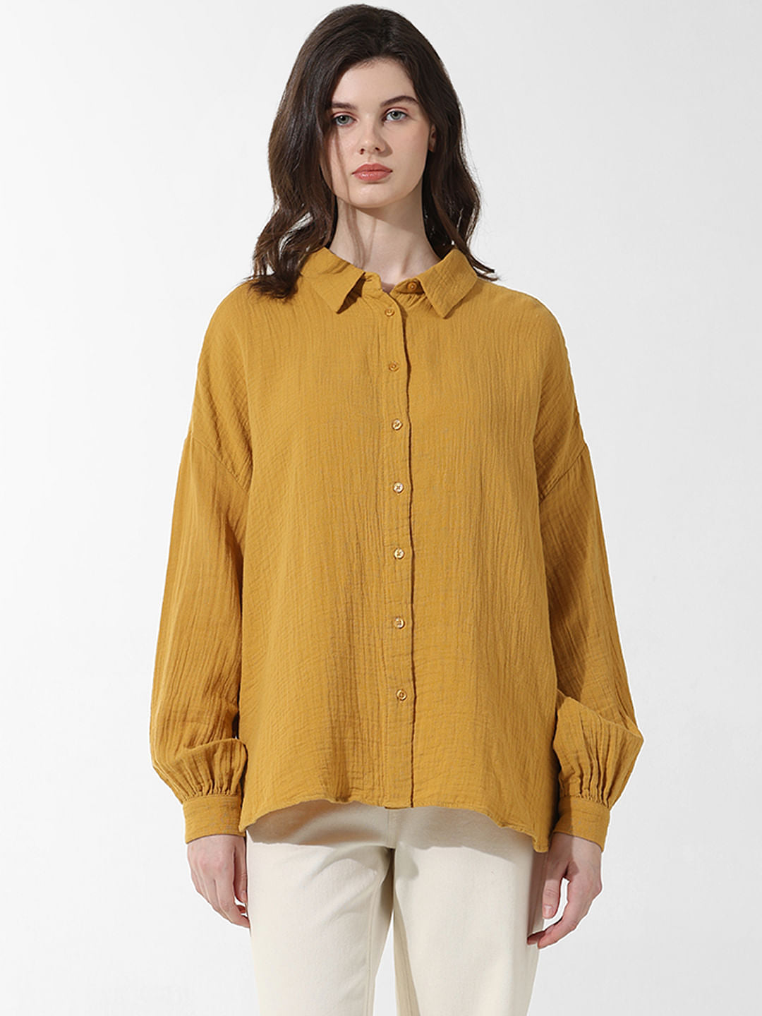 Mustard Crinkled Oversized Shirt