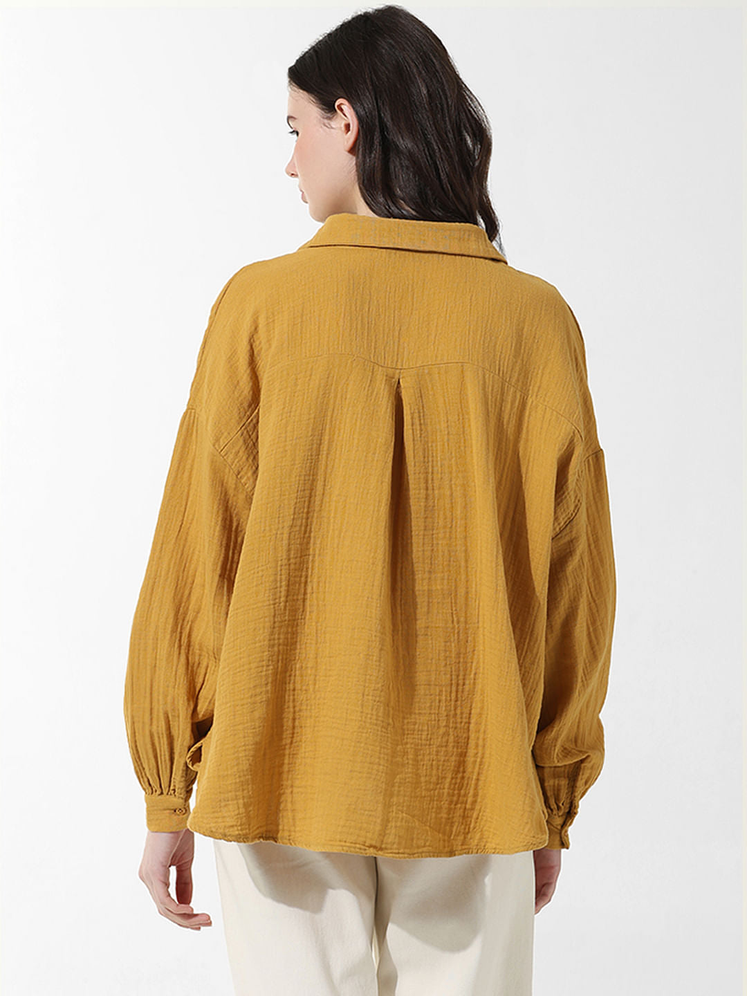 Mustard Crinkled Oversized Shirt