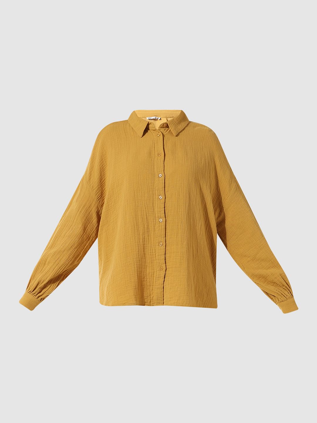 Mustard Crinkled Oversized Shirt