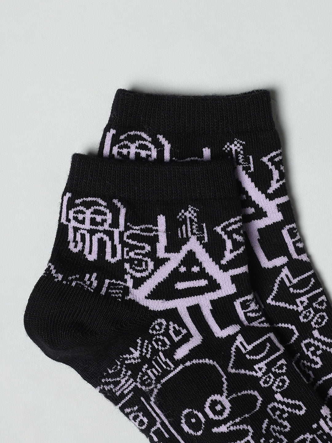 Pack Of 2 Black Printed Socks