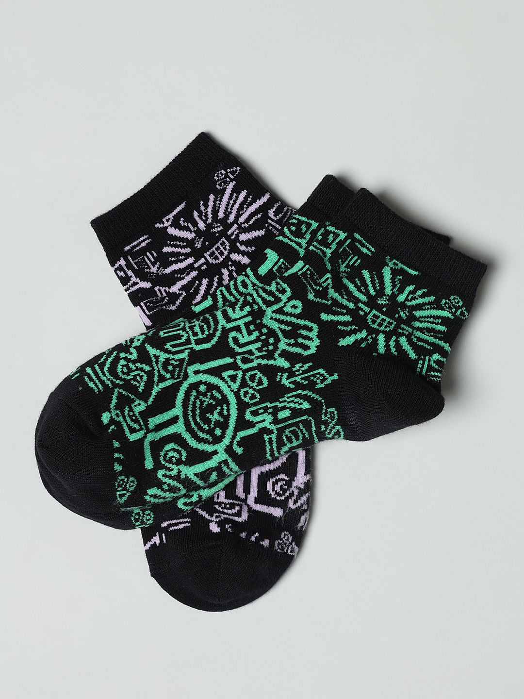 Pack Of 2 Black Printed Socks