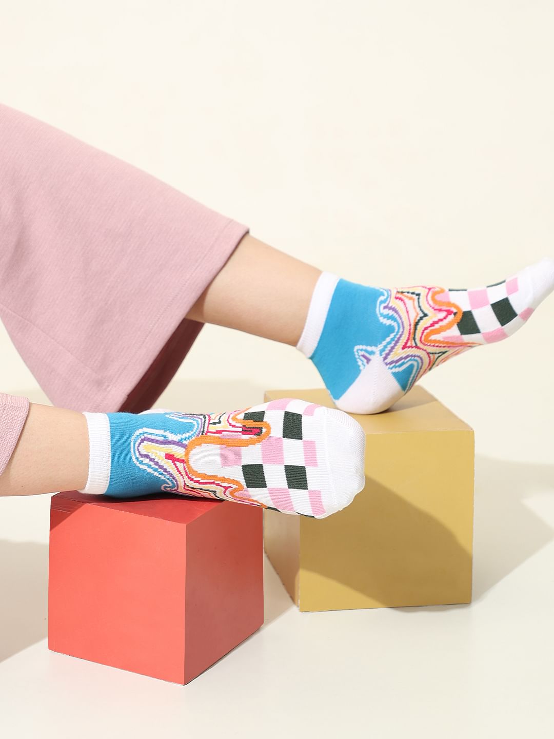 Pack Of 2 Blue Abstract Print Socks