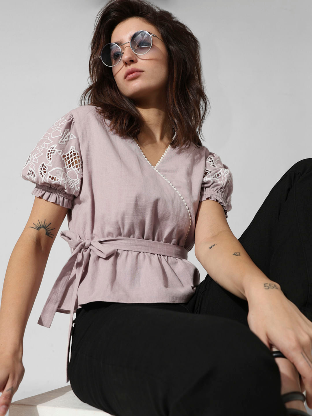 Purple Embroidered Cotton Top