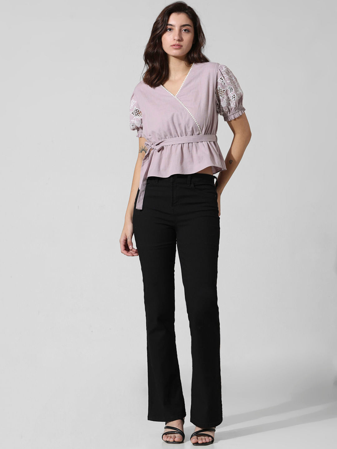 Purple Embroidered Cotton Top