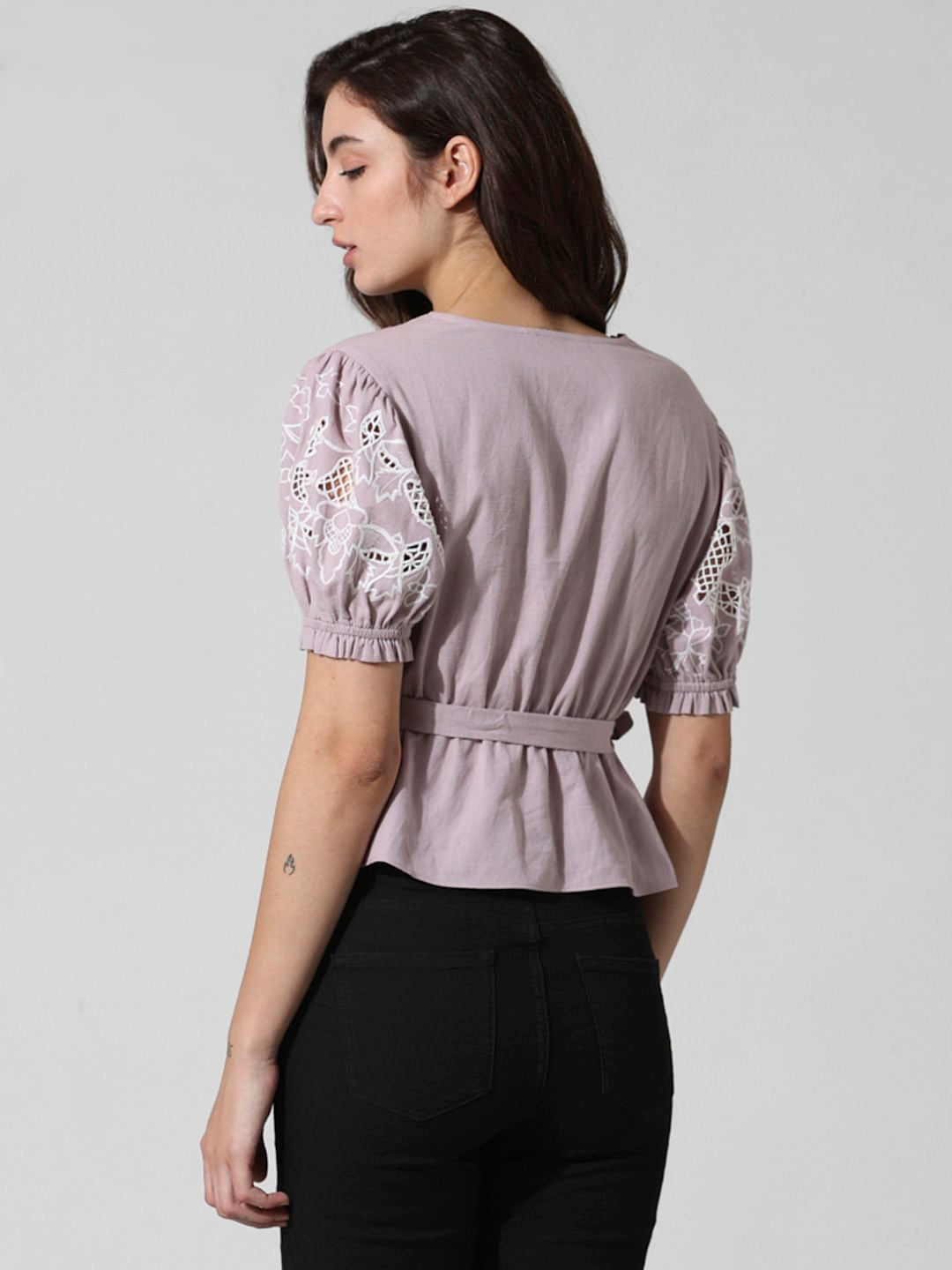 Purple Embroidered Cotton Top