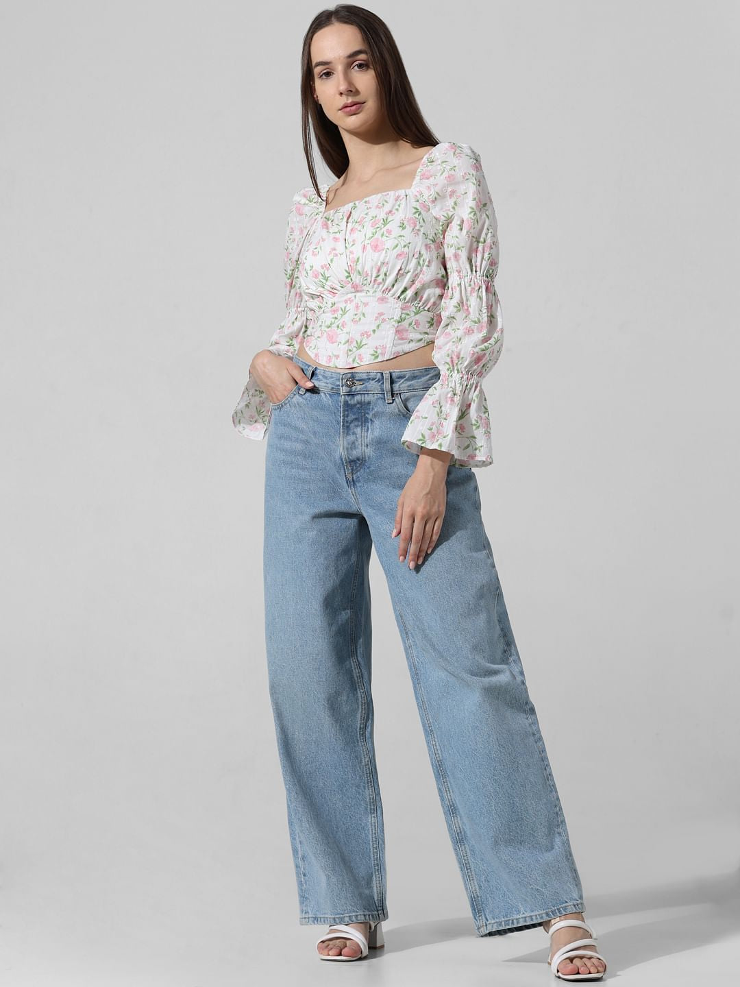 White Floral Smocked Top