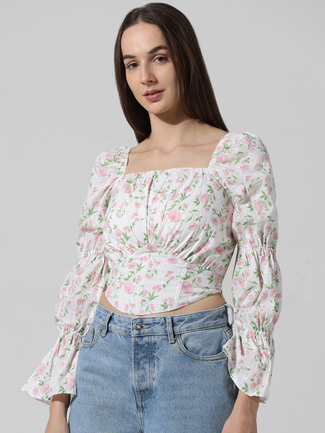 White Floral Smocked Top