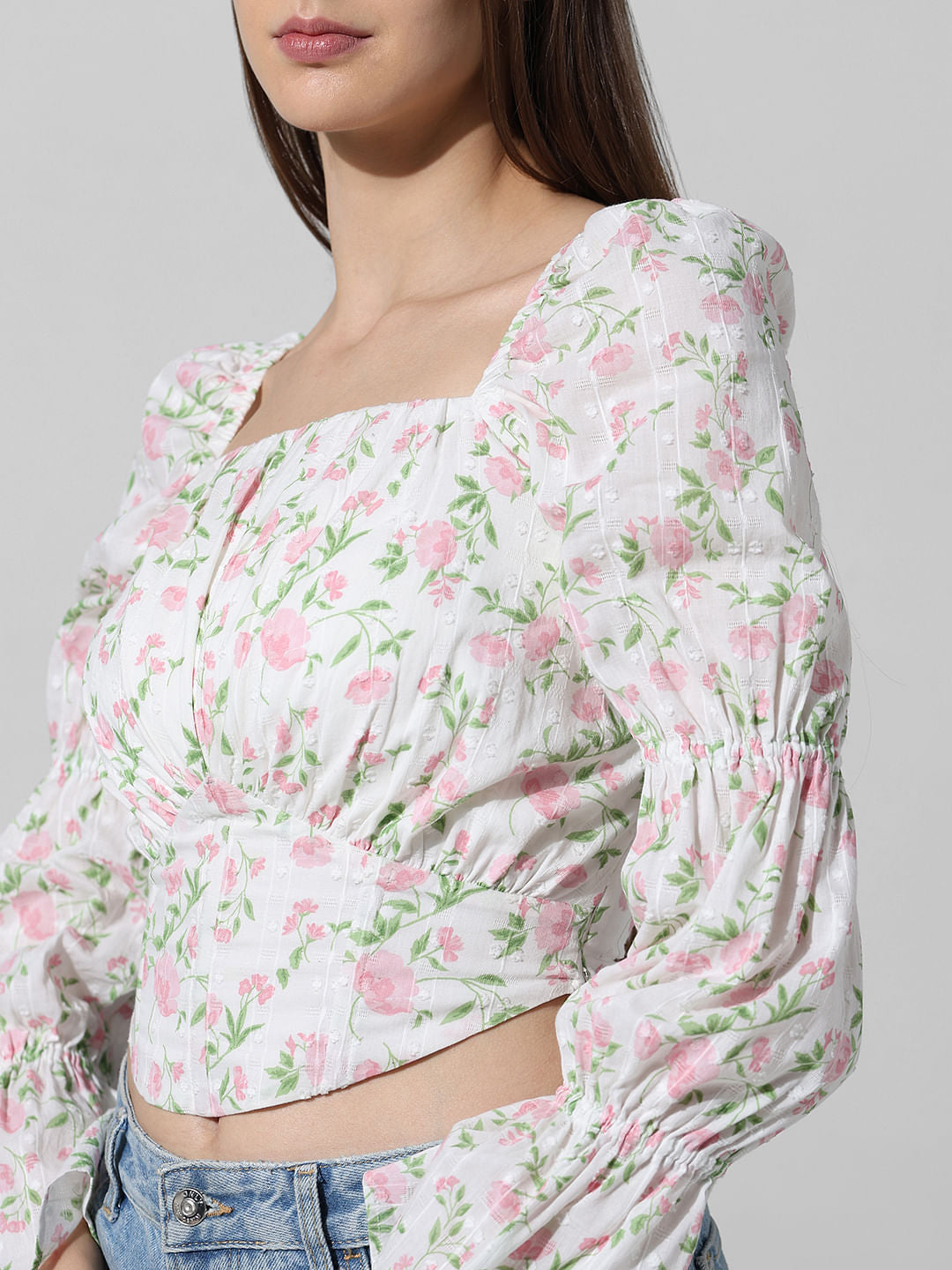 White Floral Smocked Top