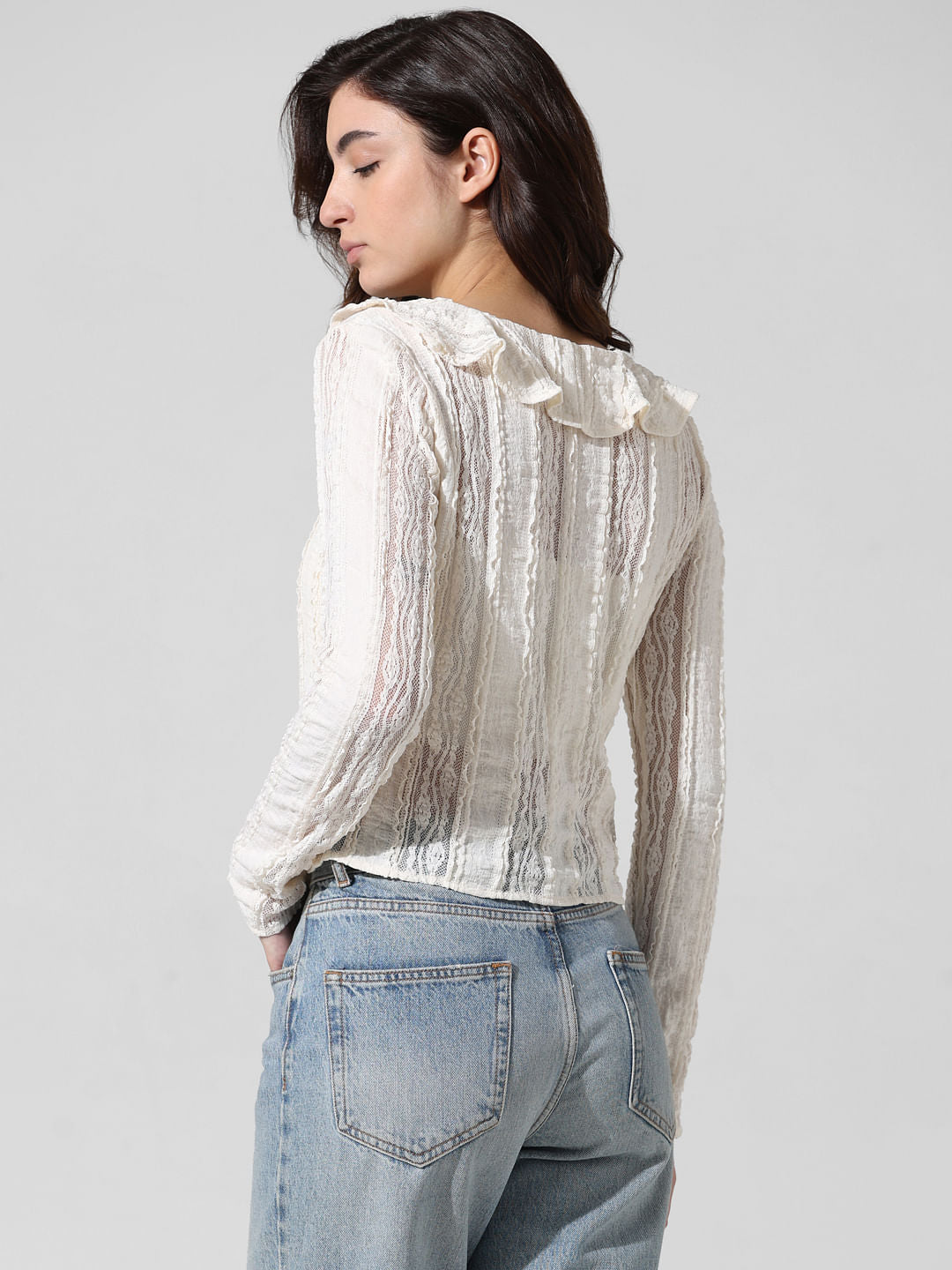 White Lace Full Sleeves Top