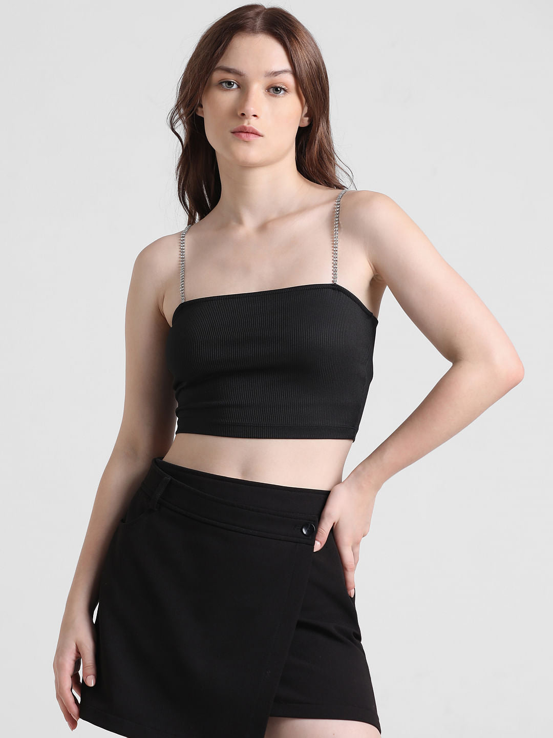 Black Ribbed Bandeau Top