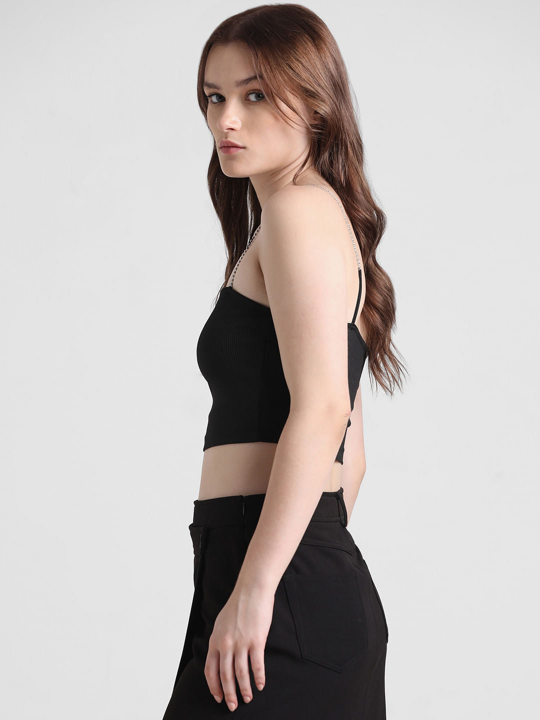 Black Ribbed Bandeau Top