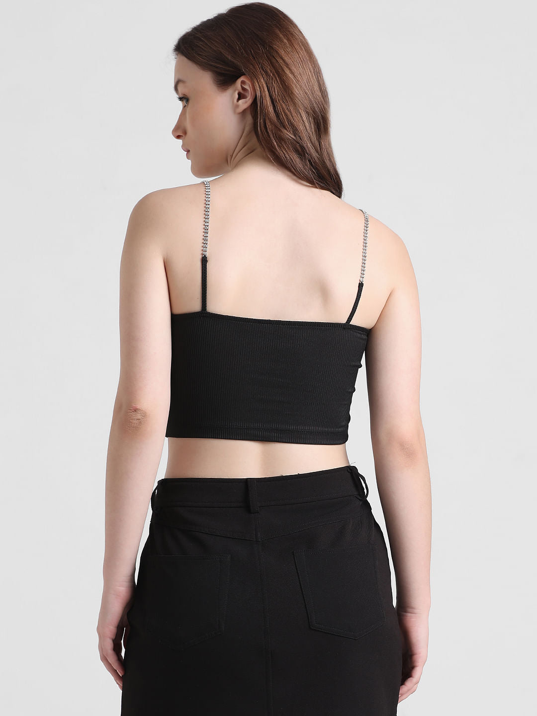Black Ribbed Bandeau Top