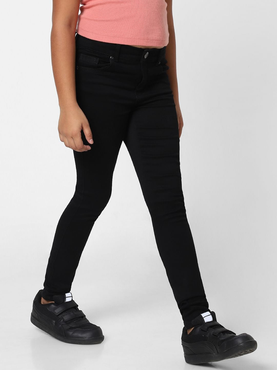 Girls Black Mid Rise Skinny Jeans