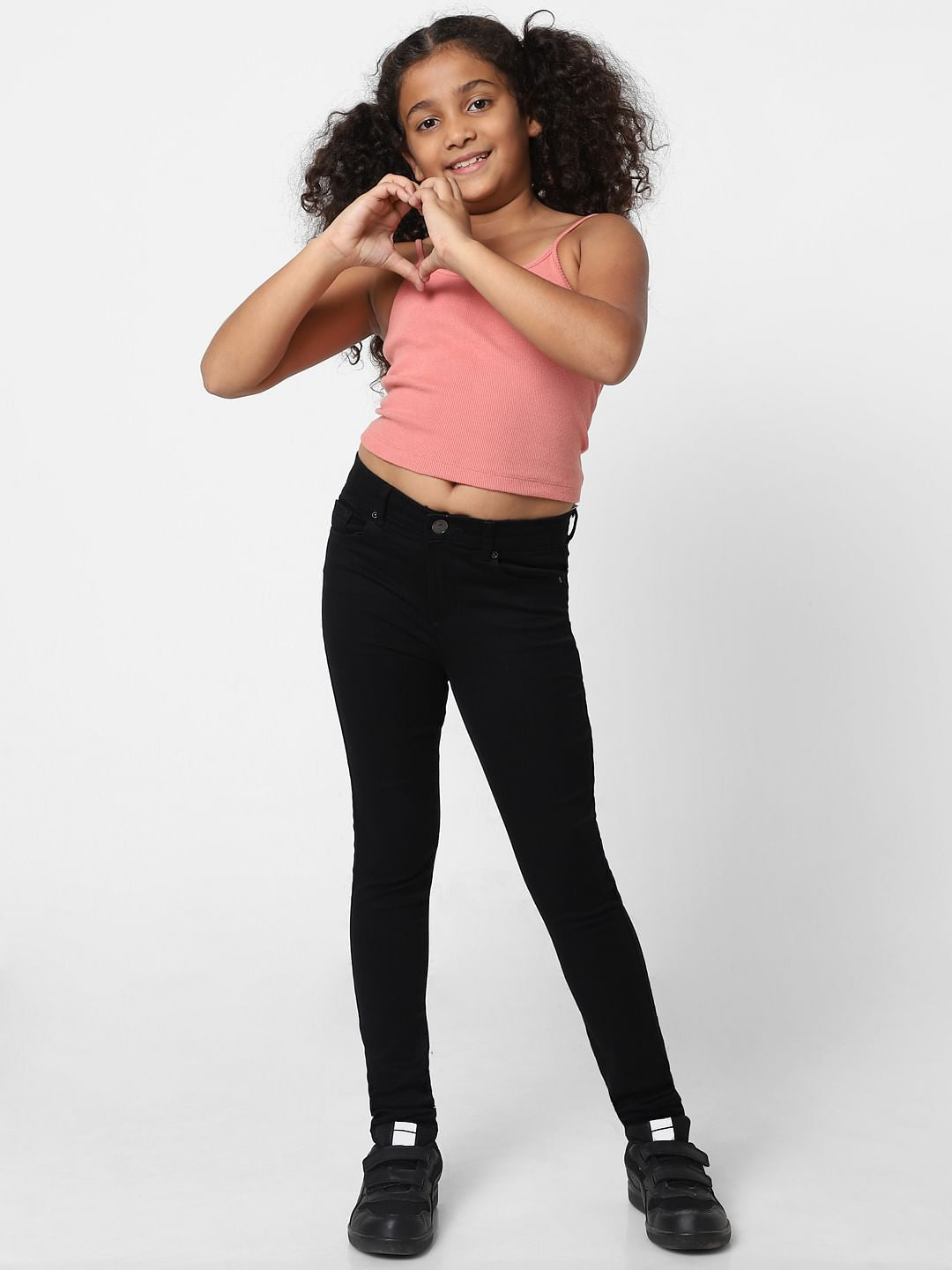 Girls Black Mid Rise Skinny Jeans