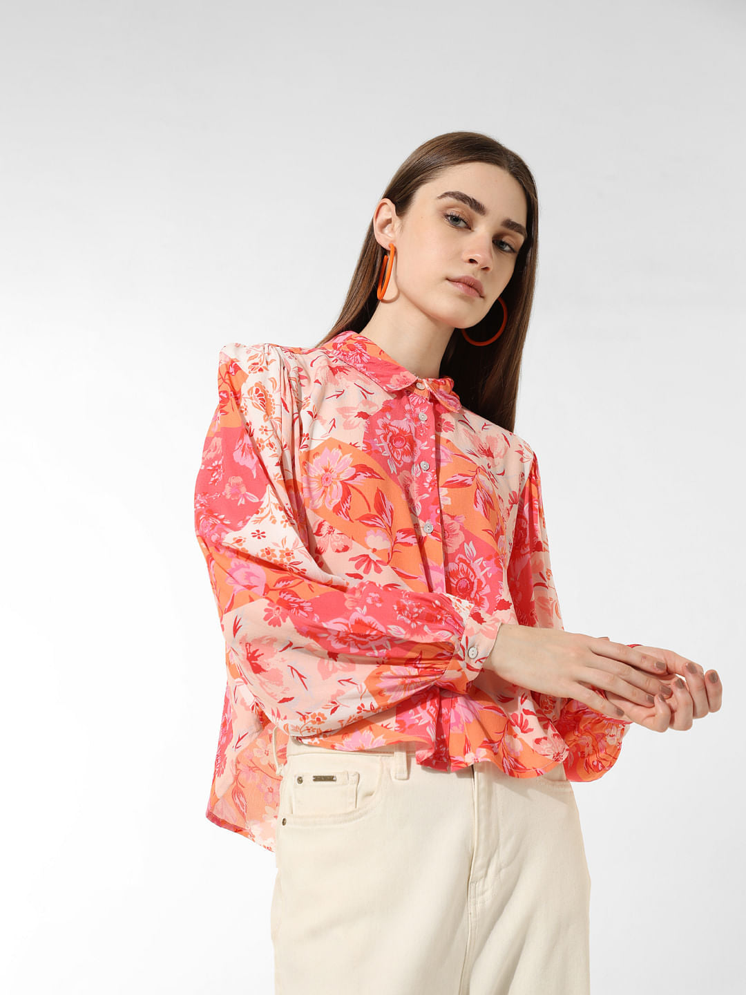 Orange Printed Boxy Fit Shirt