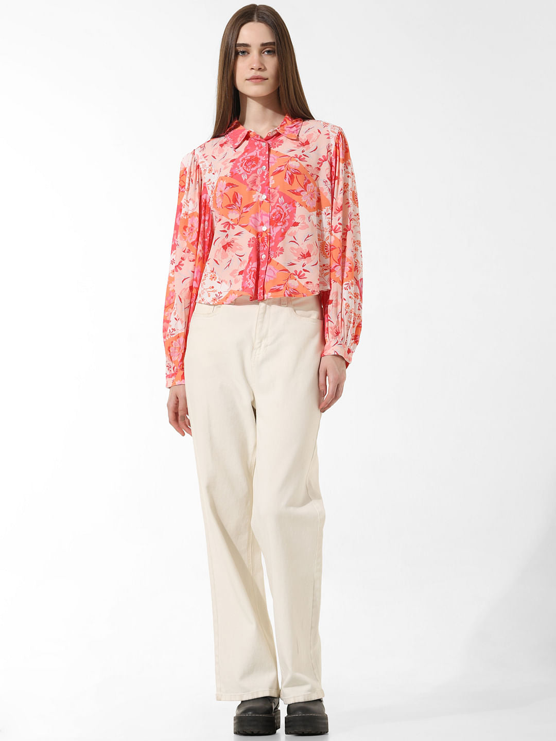 Orange Printed Boxy Fit Shirt