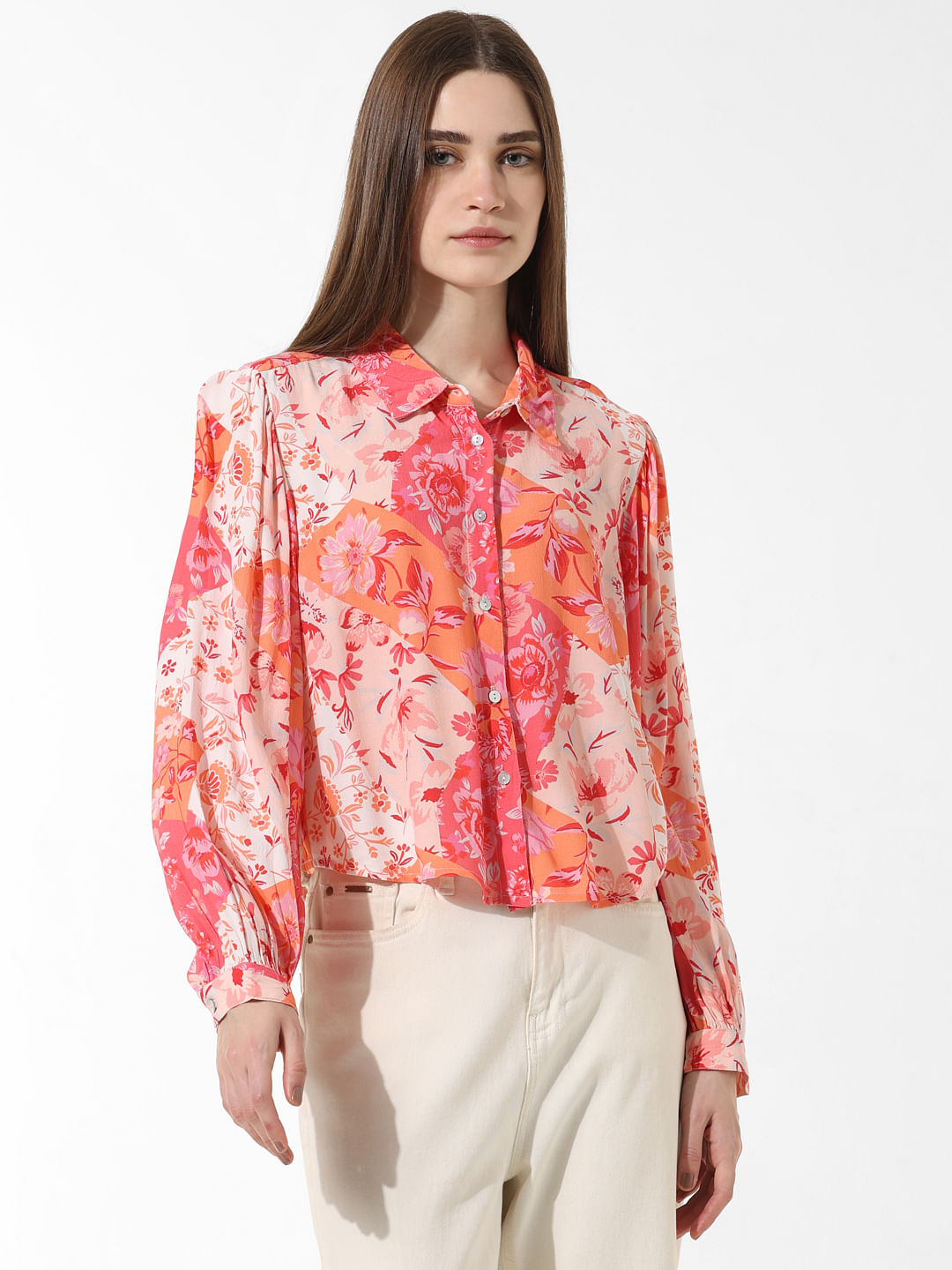 Orange Printed Boxy Fit Shirt