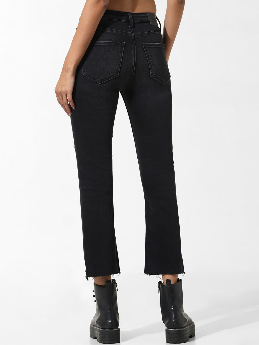 Black Mid Rise Distressed Flared Jeans