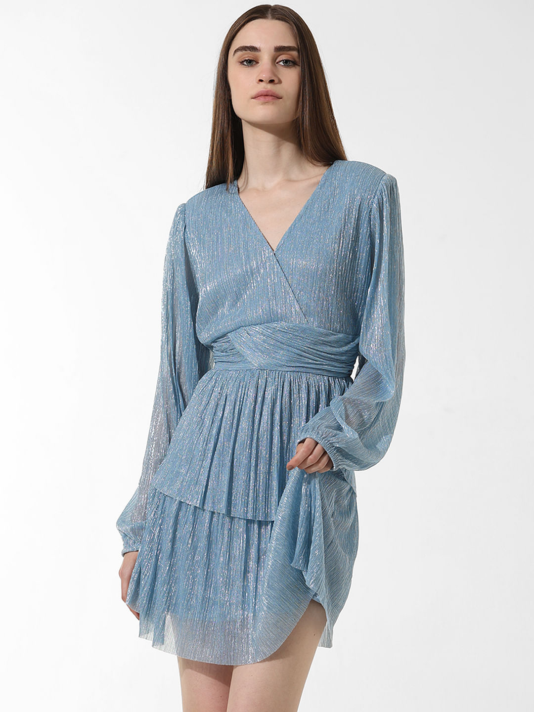 Blue Shimmer Fit & Flare Dress