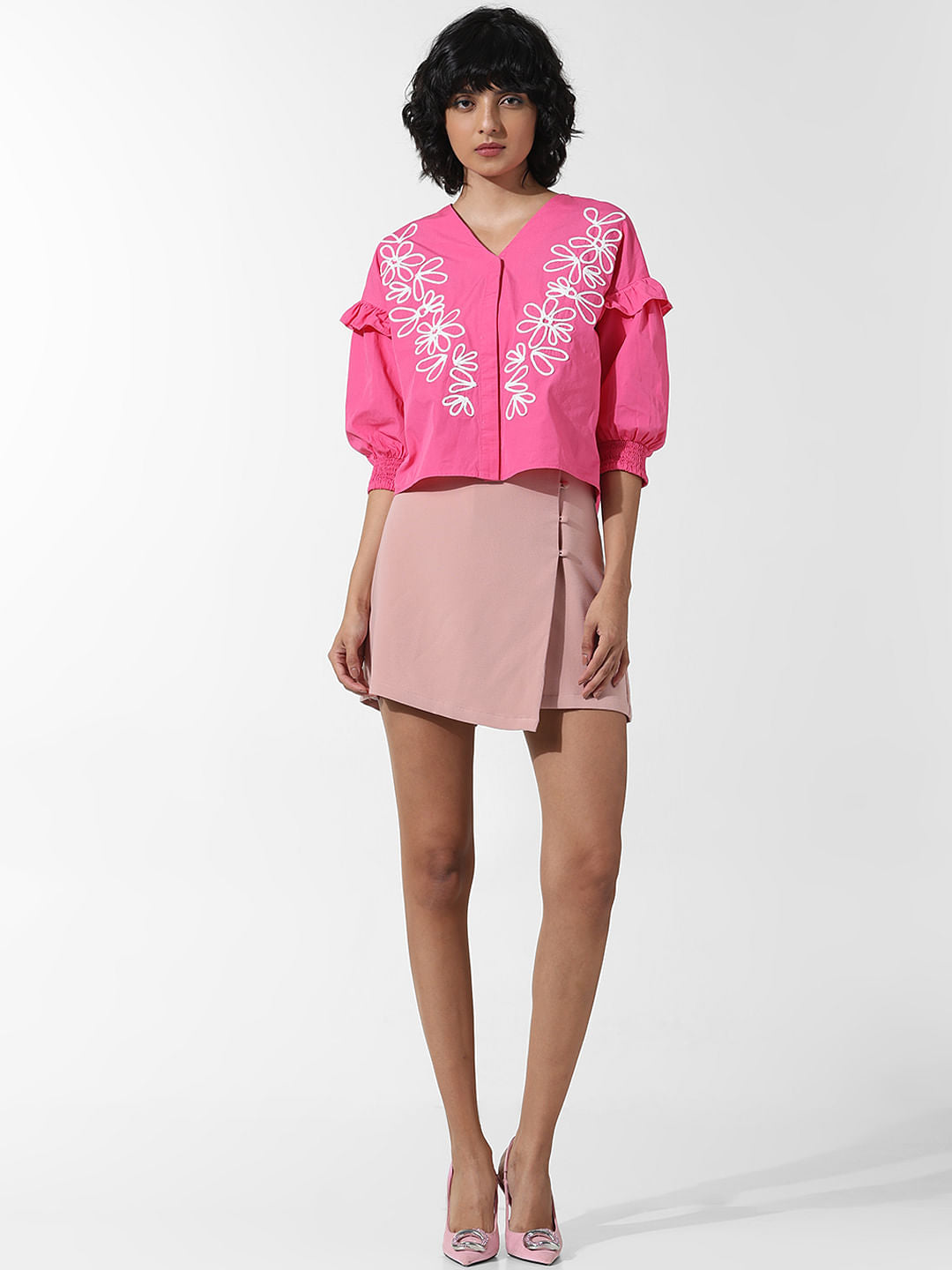 Pink Embroidered Cotton Top
