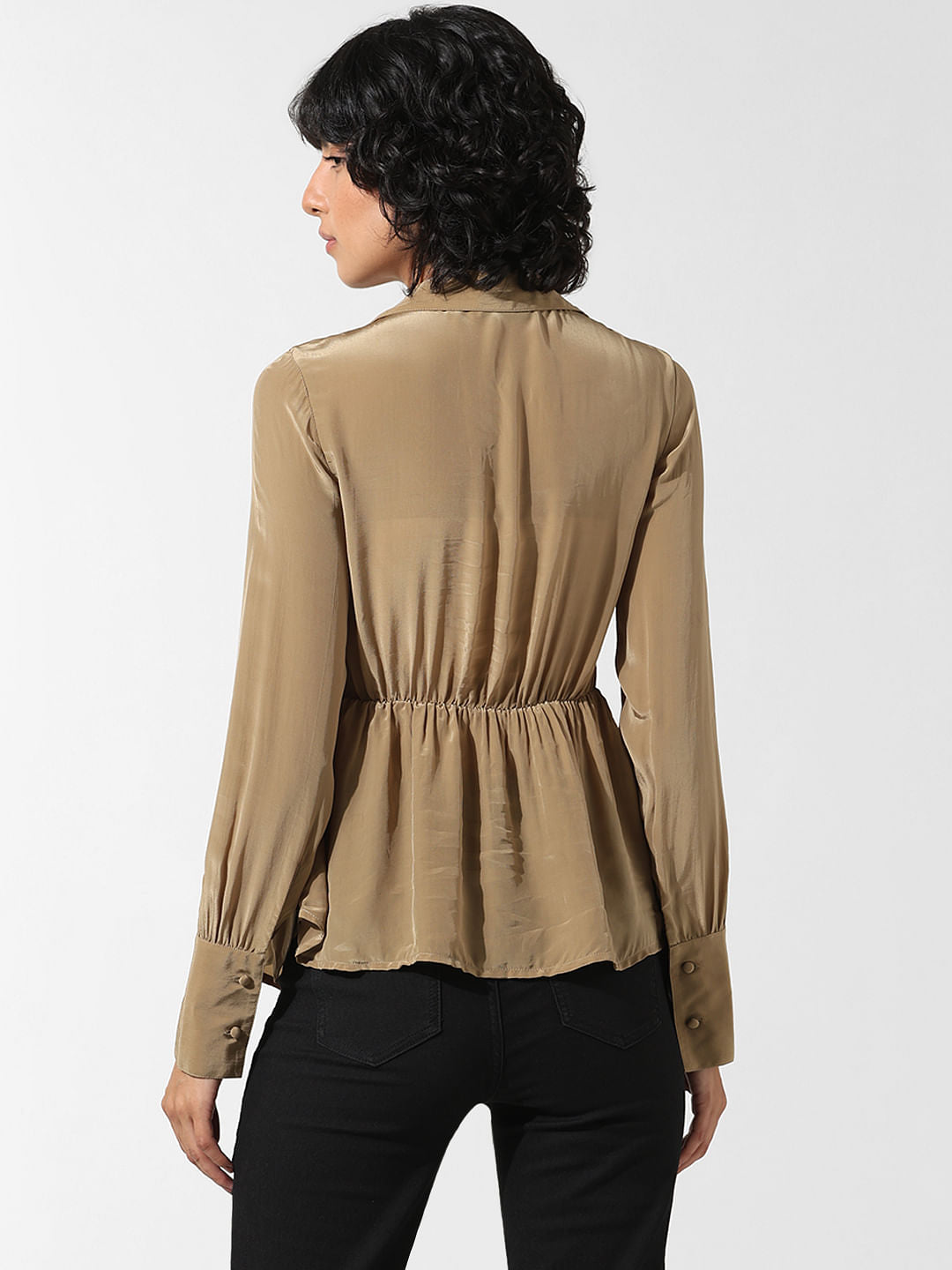 Olive-Beige Mock Wrap Shirt