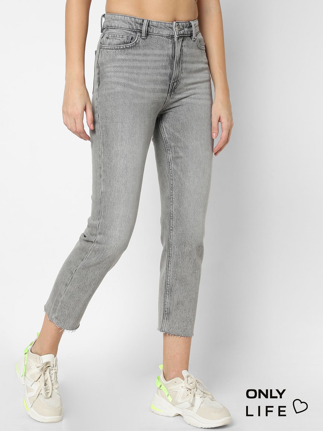 Grey High Rise Straight Jeans