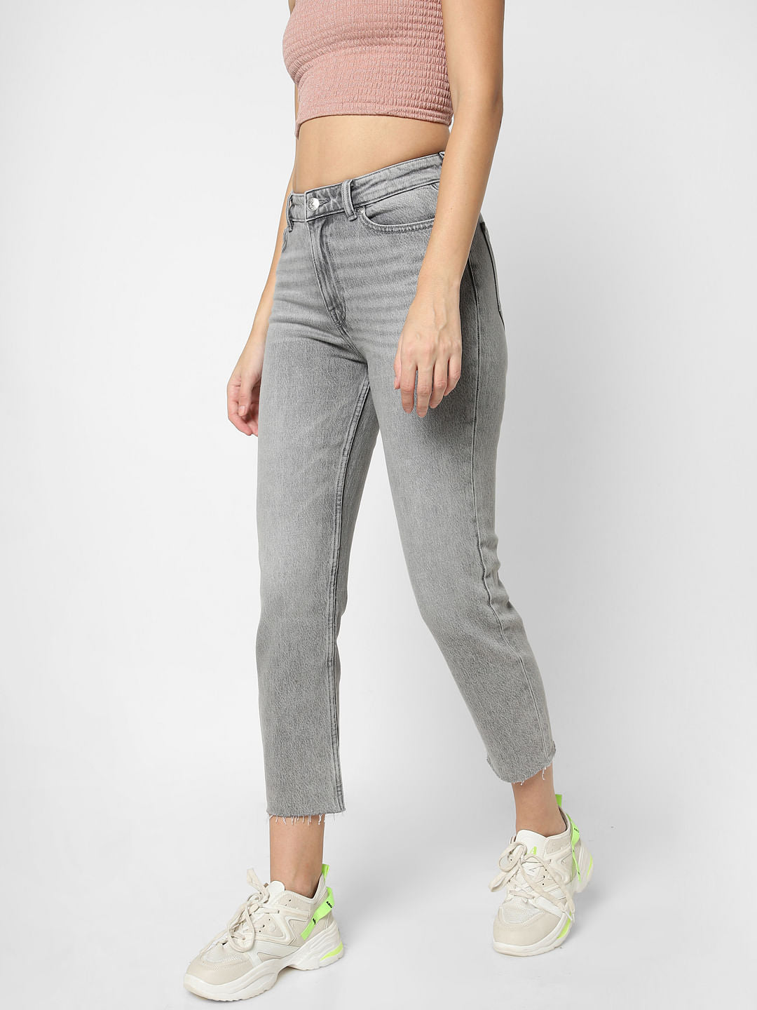 Grey High Rise Straight Jeans