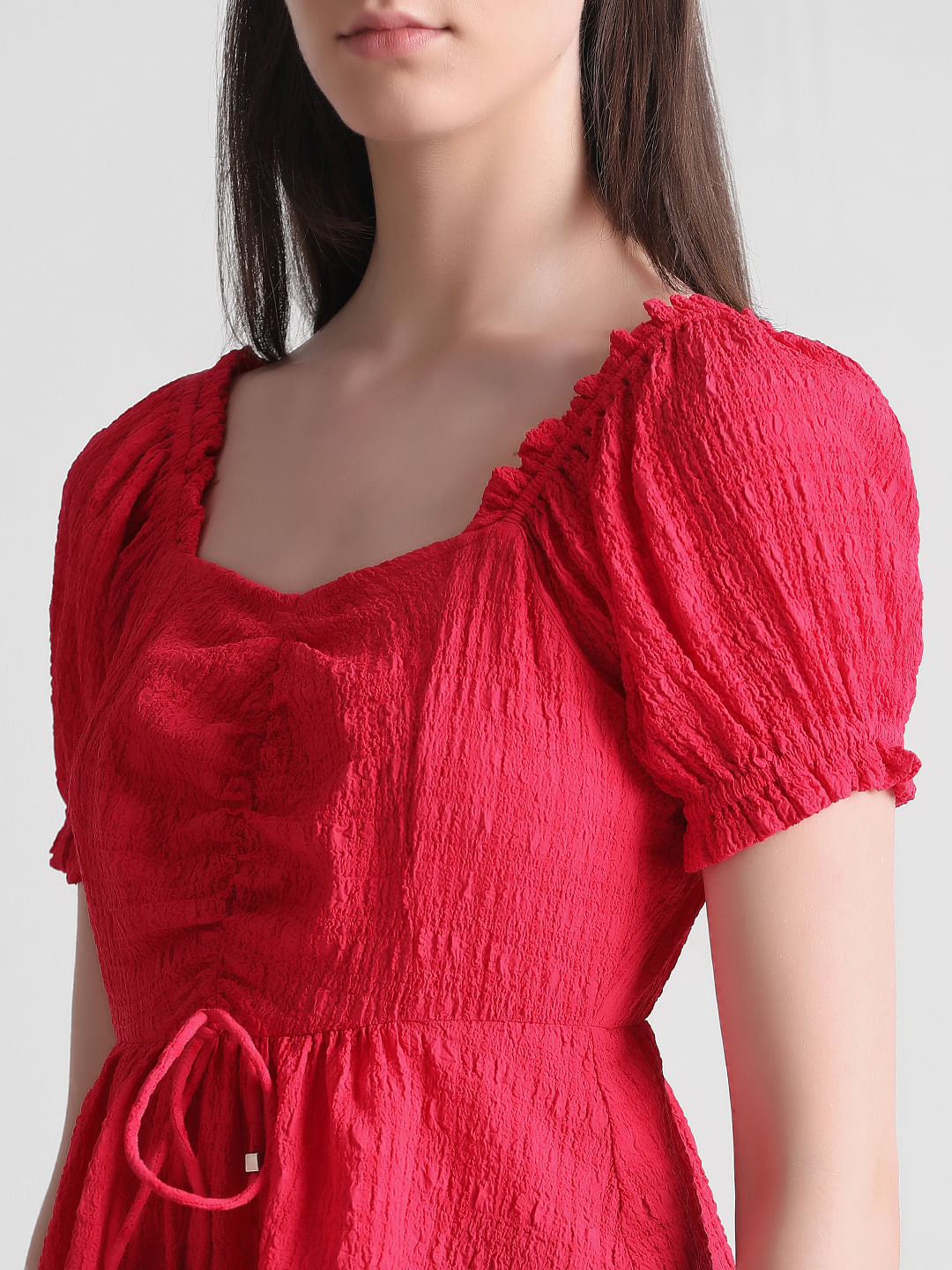 Red Textured Peplum Top