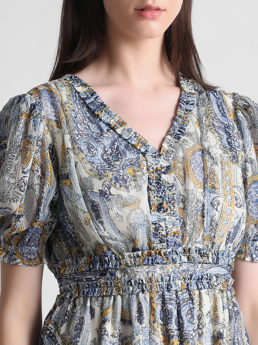 Blue Abstract Print Midi Dress