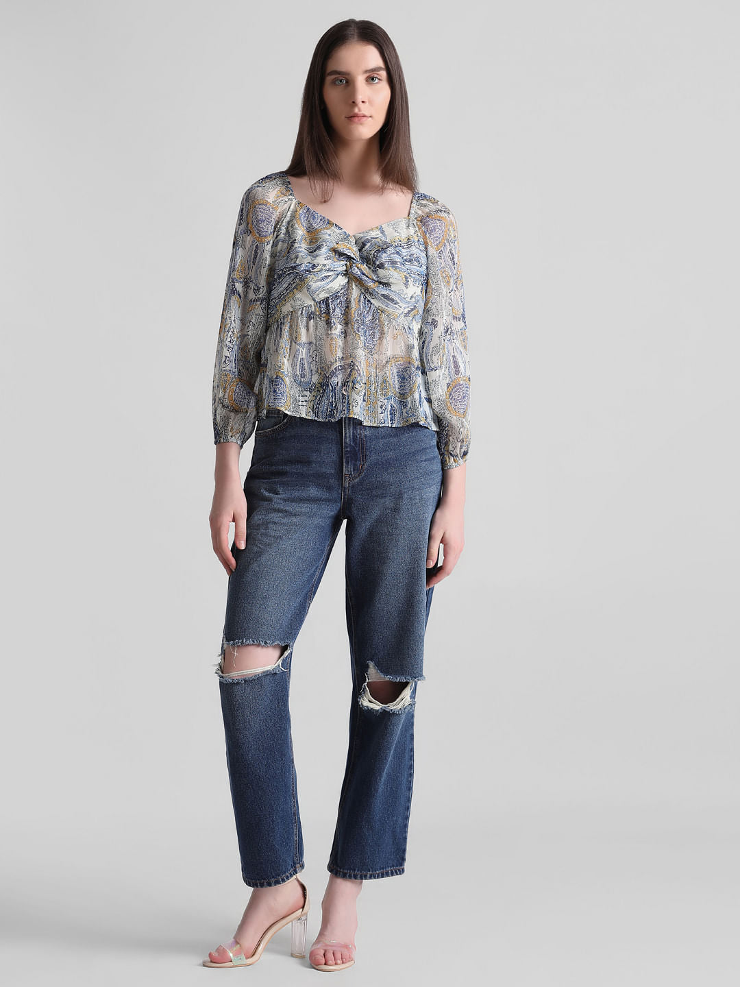 Blue Abstract Print Top