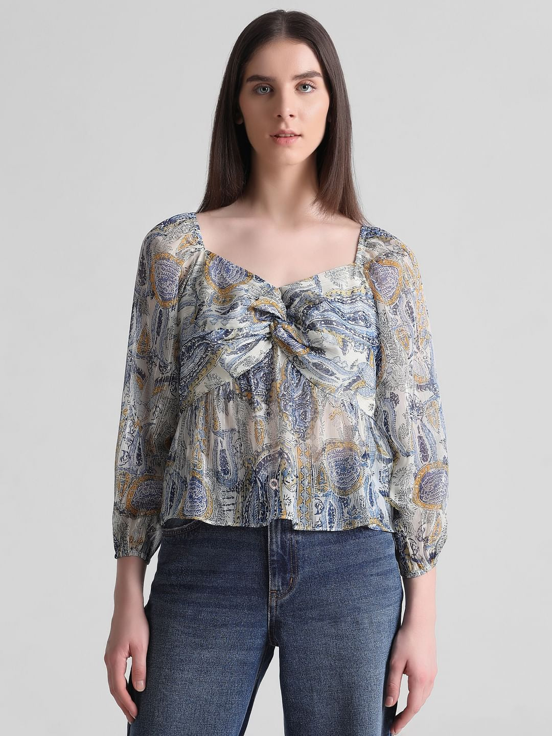 Blue Abstract Print Top