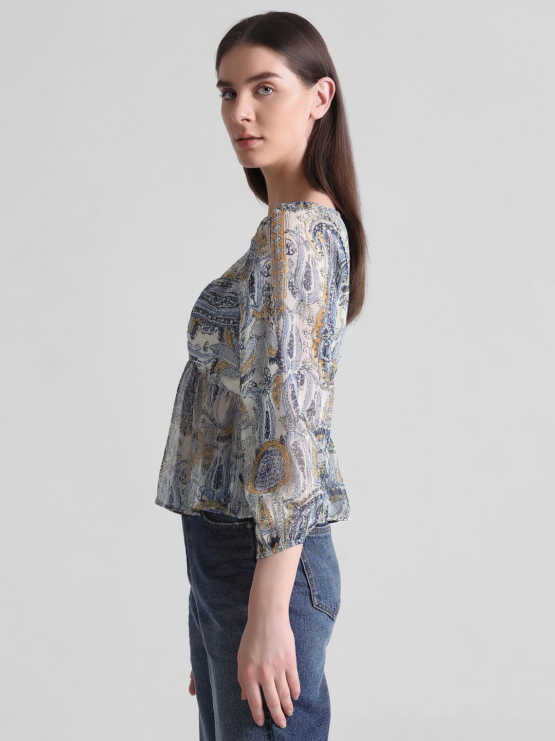 Blue Abstract Print Top