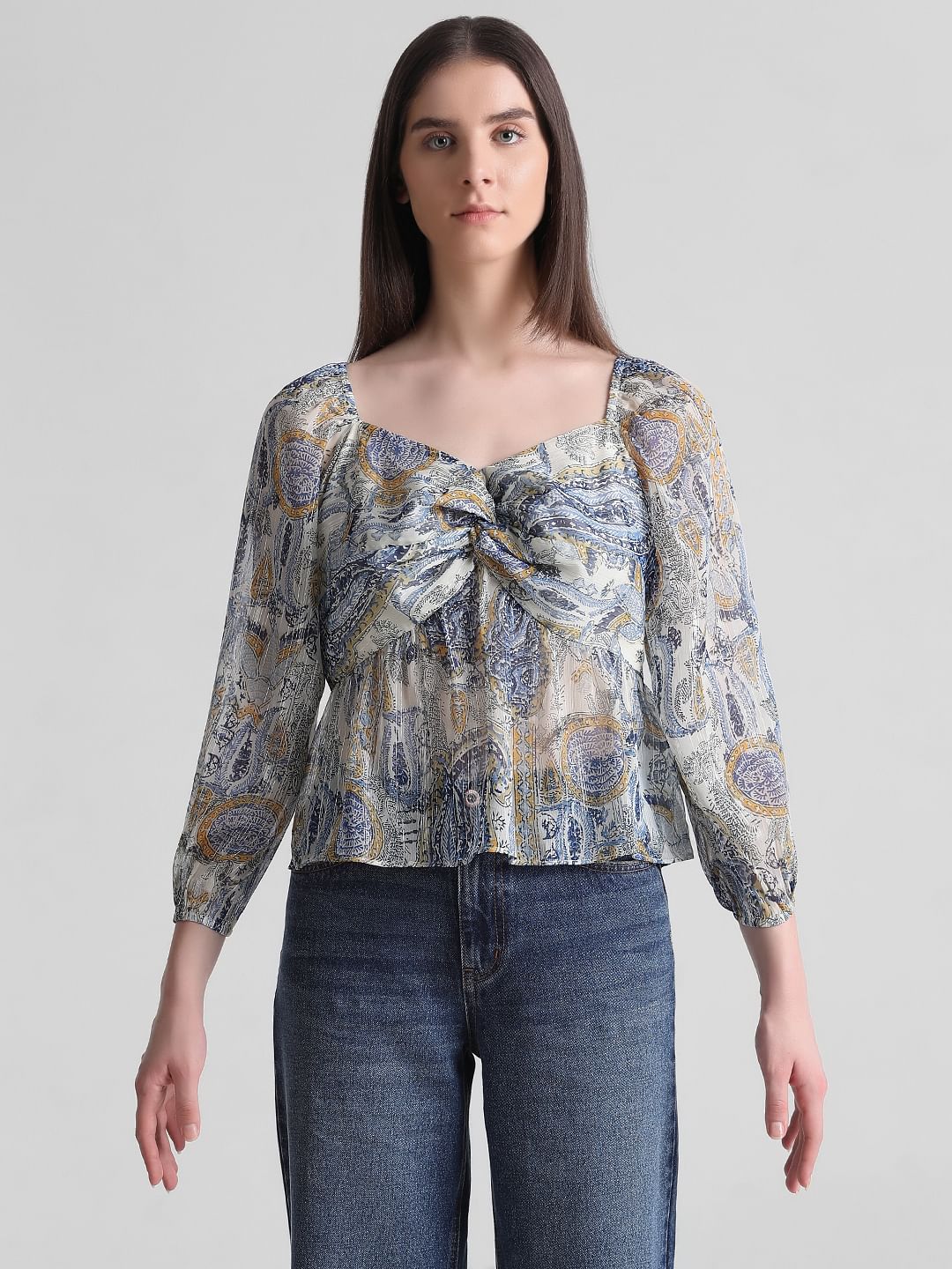 Blue Abstract Print Top