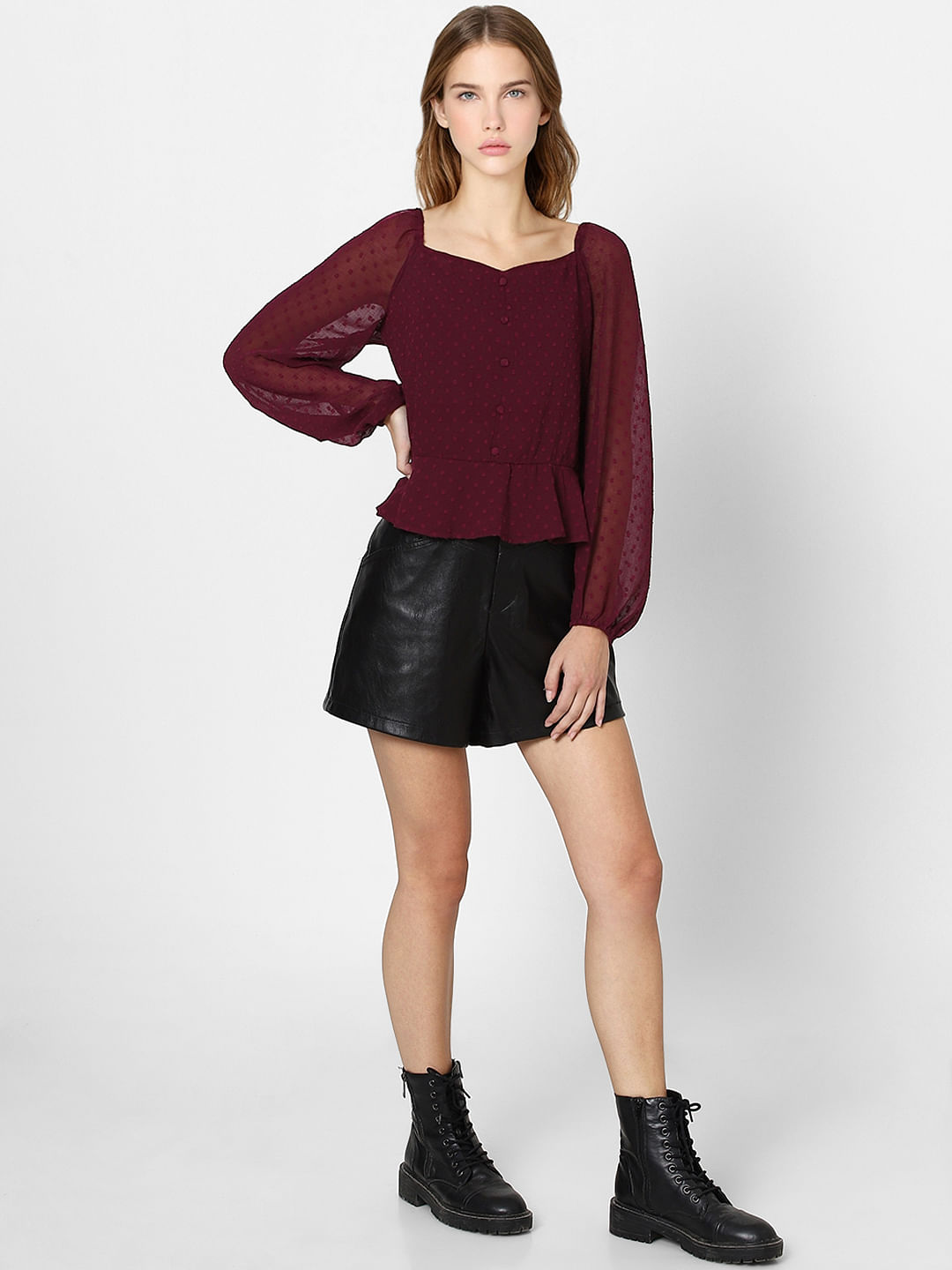 Maroon Dobby Top