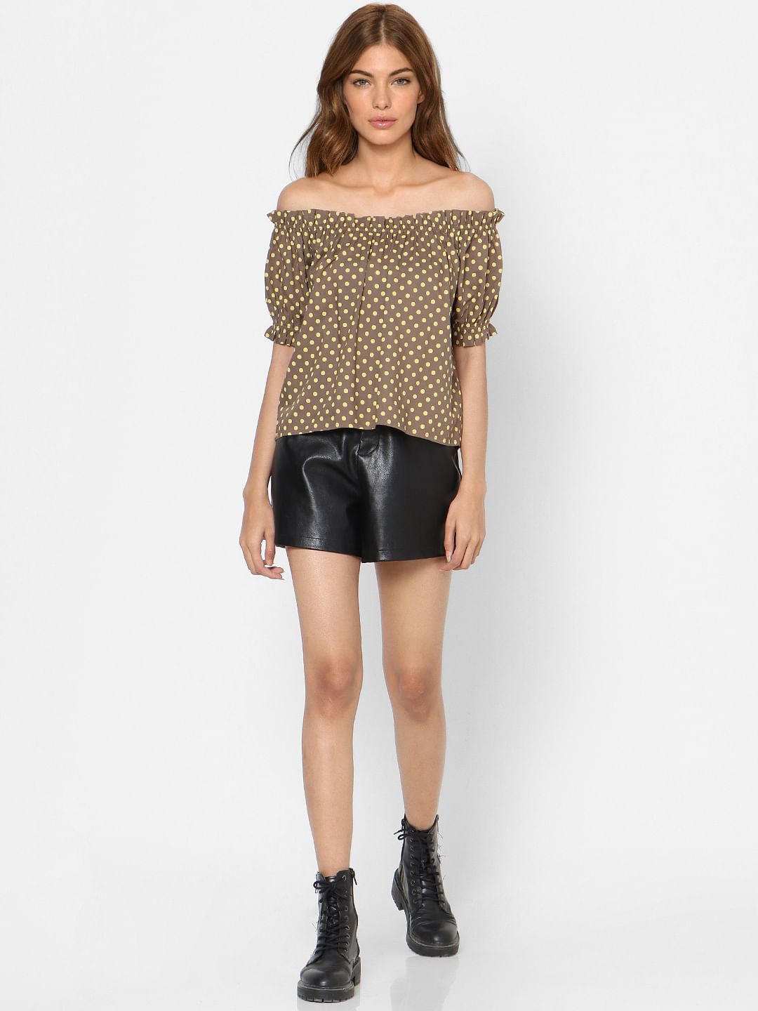 Green Off Shoulder Polka Dotted Top