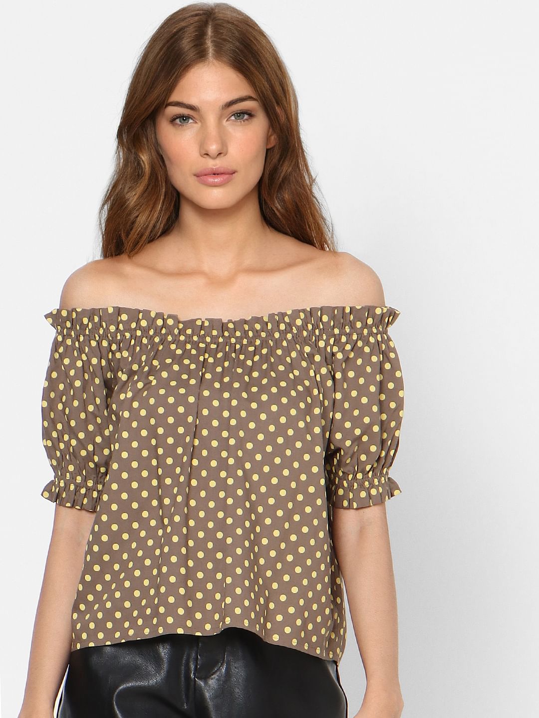 Green Off Shoulder Polka Dotted Top
