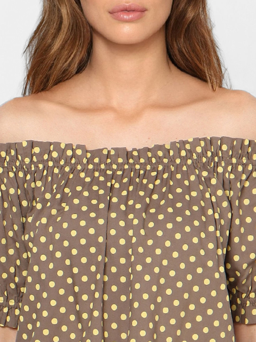 Green Off Shoulder Polka Dotted Top